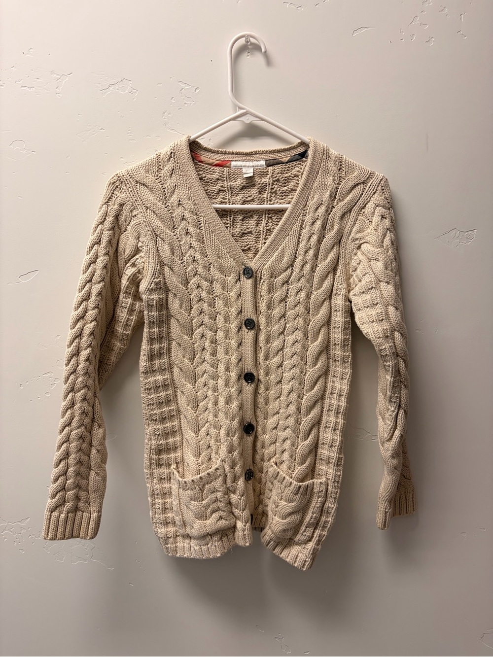 Cream Cable Knit Button-Front Cardigan Sweater